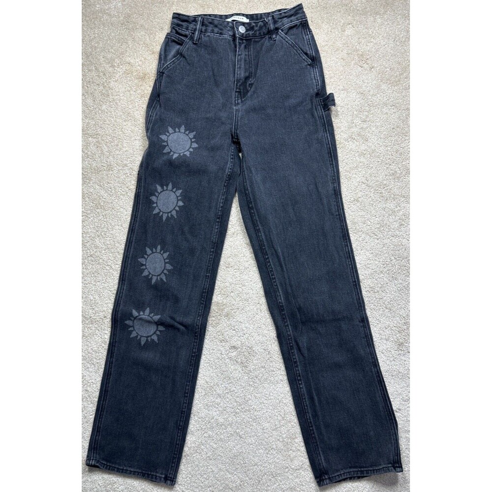 PacSun Jeans Women's Sz 25 Black 90's BF Carpenter Stencil Sun Yin/Yang Y2K EUC